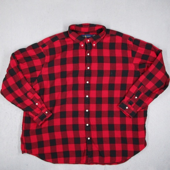 Polo Ralph Lauren Other - Ralph Lauren Mens 3XB Red Black Buffalo Plaid Button Down Flannel Shirt Big Tall